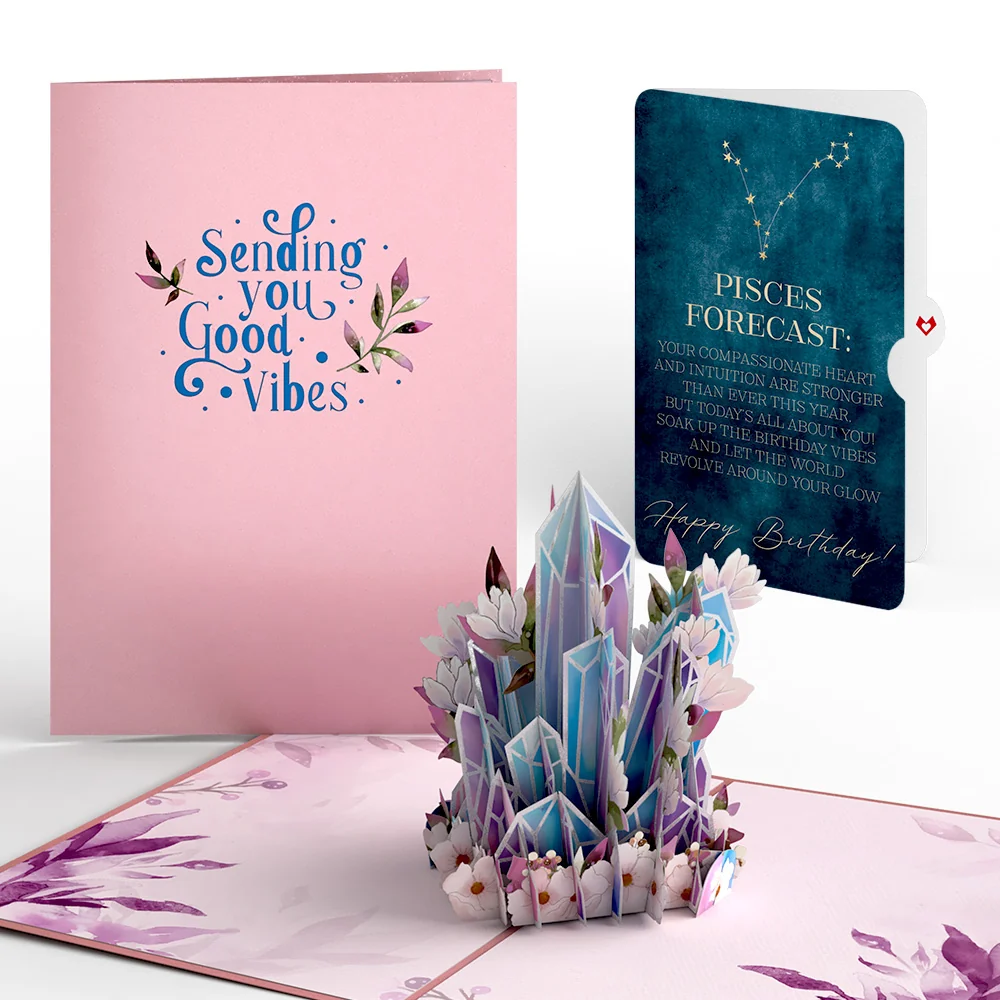 Lovepop Good Vibes Crystals Birthday Pop-Up Card and Pisces Zodiac Sentiment Set