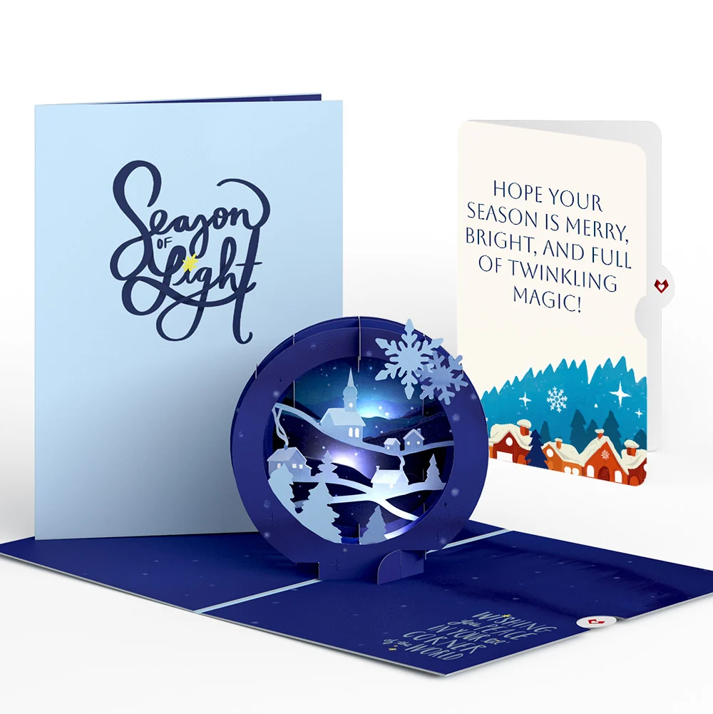 Lovepop Season of Light Winter Village Light-Up Pop-Up Card and Twinkling Magic Christmas Sentiment Set Cream