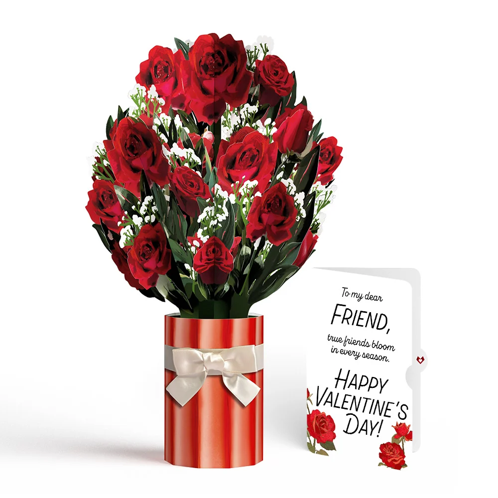 Lovepop Romantic Red Roses Valentine Bouquet and Sentiment Set for Friend Vase