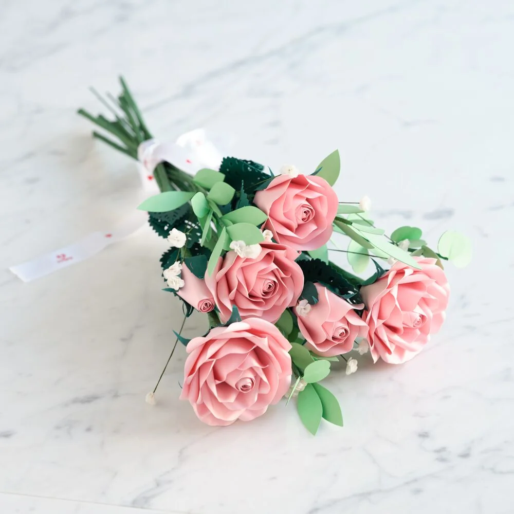 Lovepop Handcrafted Paper Flowers: Pink Roses (6 Stems) with Monarch Butterfly Pop-Up Card Vase - Image 7