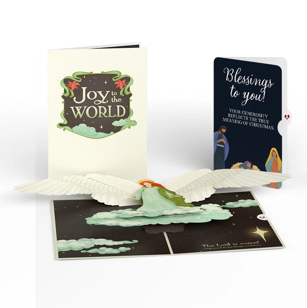Lovepop Joy to the World Christmas Angel Pop-Up Card and Nativity Blessings Sentiment Set Cream