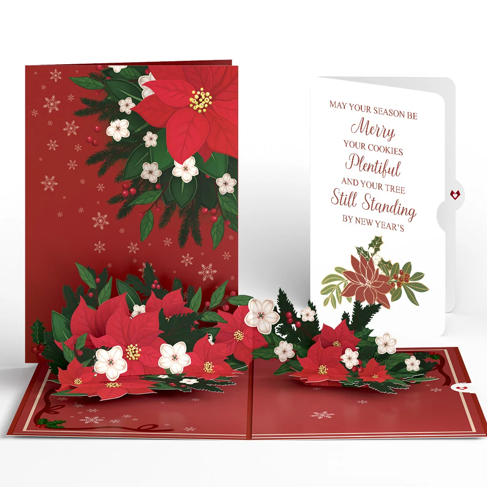 Lovepop Poinsettia & Pine Christmas Pop-Up Card and Merry & Plentiful Sentiment Set