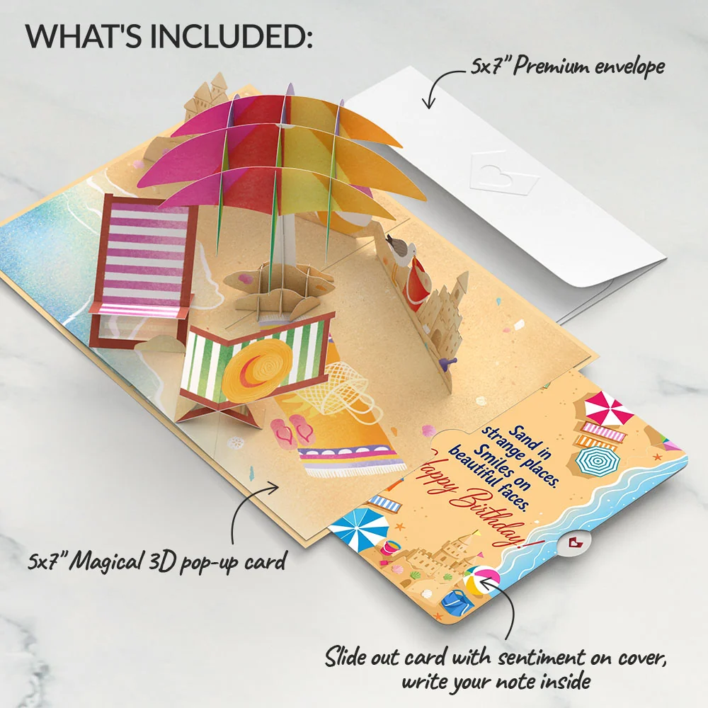Lovepop Perfect Beach Day Birthday Pop-Up Card and Sandcastle Sentiment Set Chair - Image 2