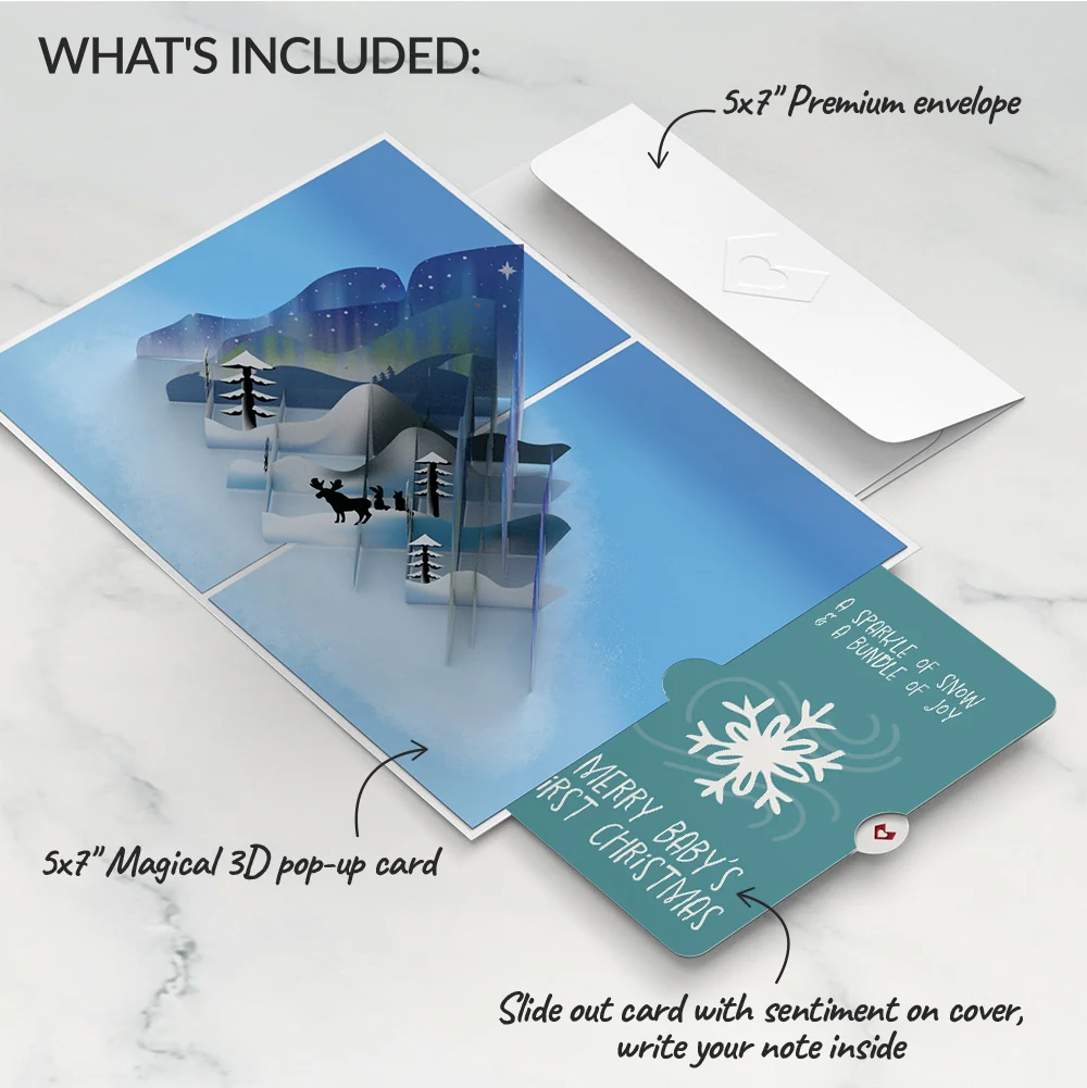 Lovepop Winter Borealis Scene Pop-Up Card and Sentiment Set for Baby - Image 2