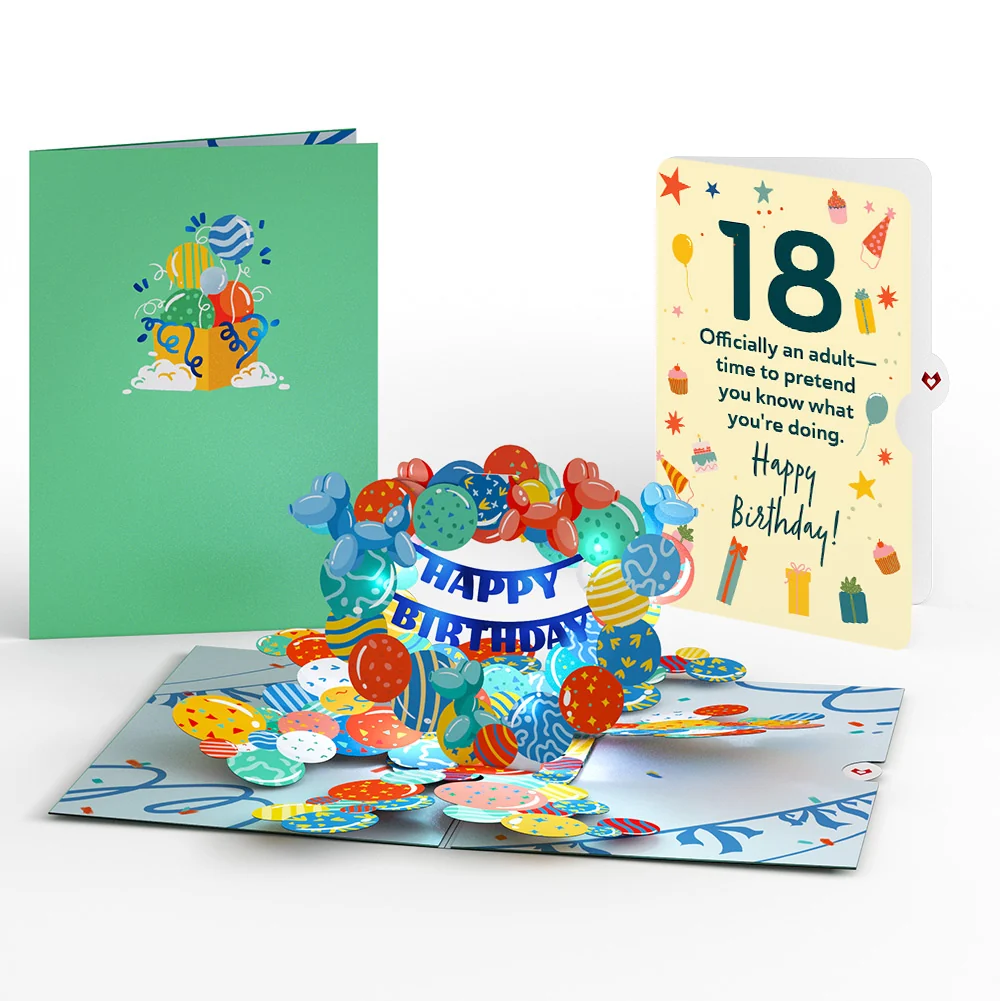 Lovepop Happy 18th Birthday Balloons Music and Lights Pop-Up Card and Sentiment Set