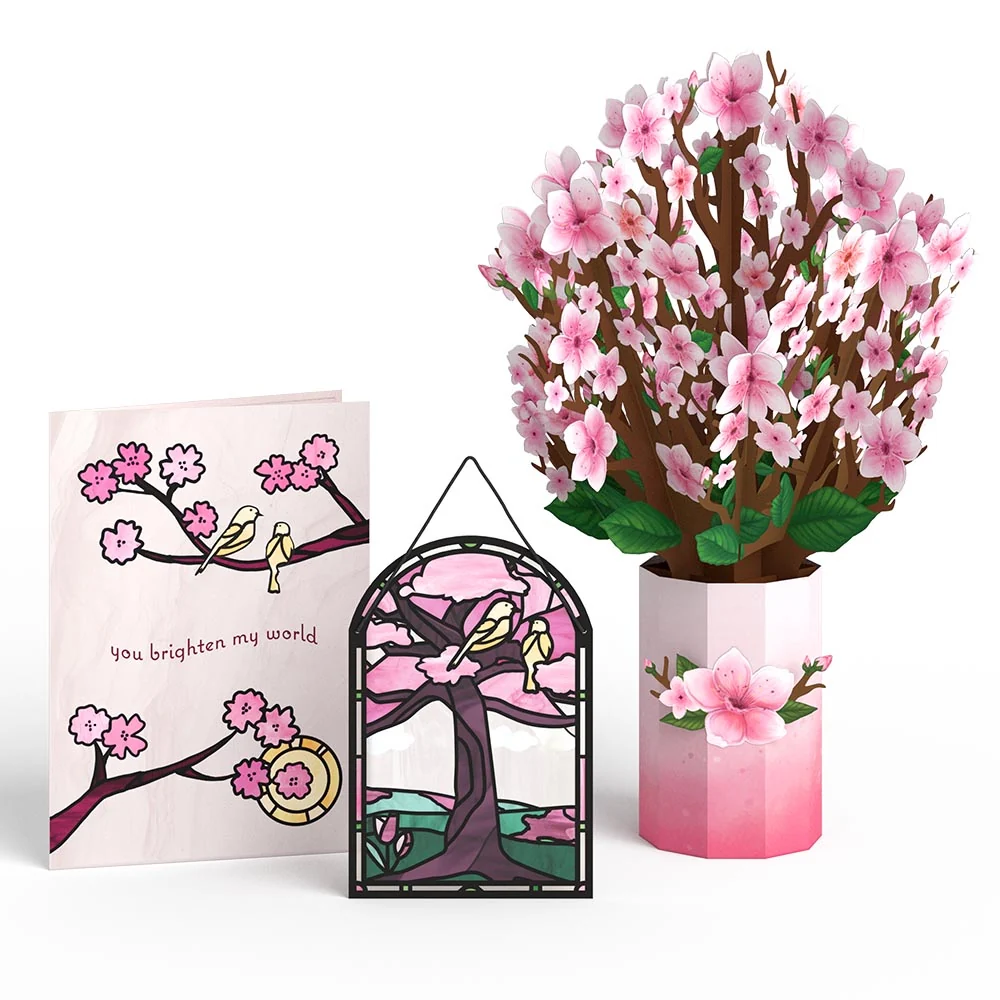Lovepop You Brighten My World Birds Suncatcher Card & Pop-Up Bouquet Bundle