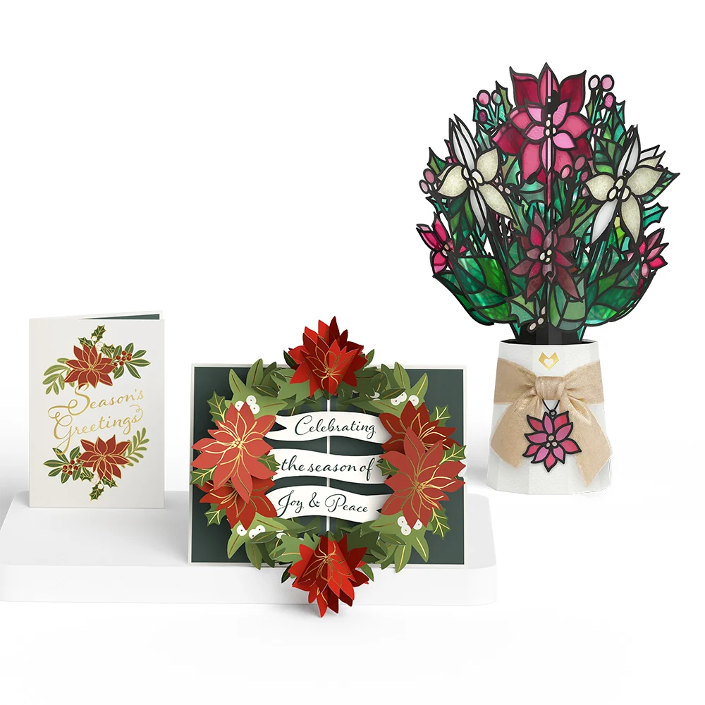 Lovepop Season's Greetings Poinsettia Pop-Up Card & Suncatcher Bouquet Bundle