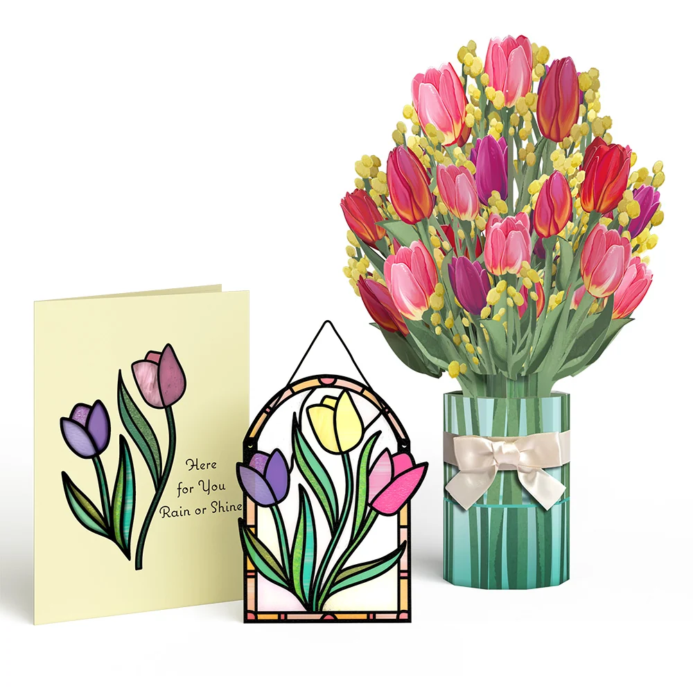 Lovepop Cheerful Tulips Suncatcher Card & Pop-Up Bouquet Bundle