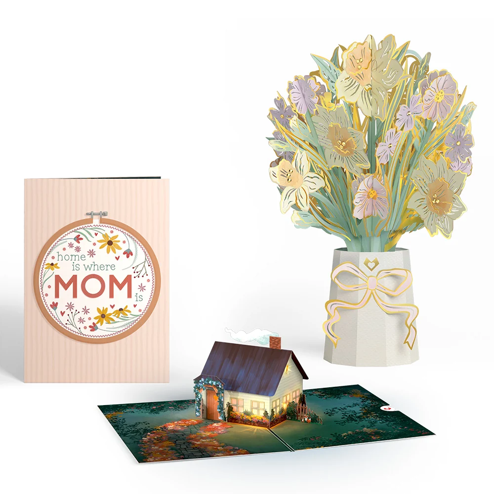 Lovepop Home Is Where Mom Is Light-Up Pop-Up Card & Luxe Bouquet Bundle