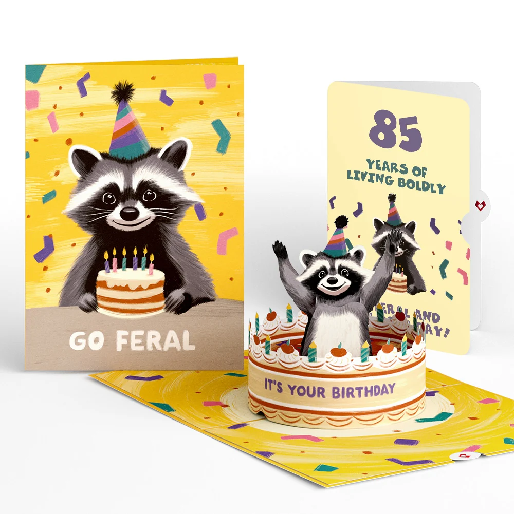 Lovepop Go Feral Raccoon 85th Birthday Pop-Up Card and Sentiment Set Candle