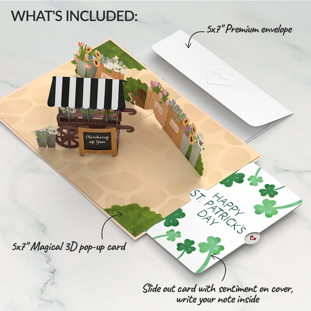 Lovepop Thinking of You Flower Cart St. Patrick’s Day Pop-Up Card and Sentiment Set Basket - Image 2