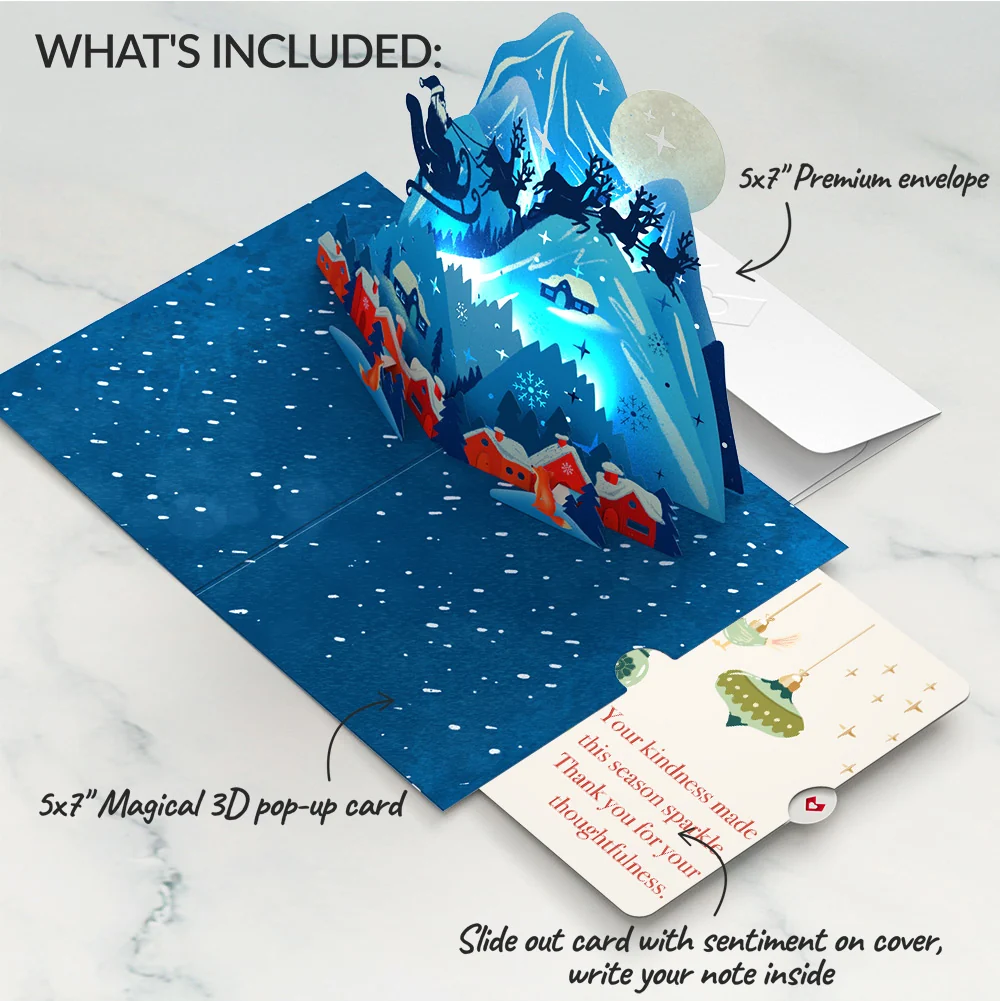 Lovepop Christmas Eve Sleigh Ride Music and Lights Pop-Up Card and Sentiment Set Cream - Image 2