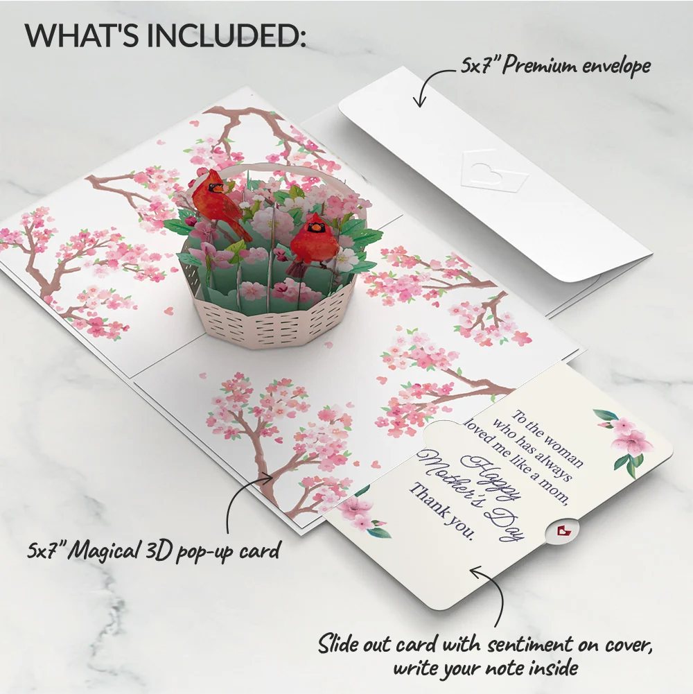 Lovepop Cherry Blossom Basket with Cardinals Mother's Day Pop-Up Card and Loved Me Like A Mom Sentiment Set - Image 2