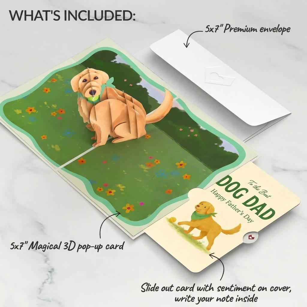 Lovepop Playful Golden Retriever Father's Day Pop-Up Card and Sentiment Set for Dad Cream - Image 2