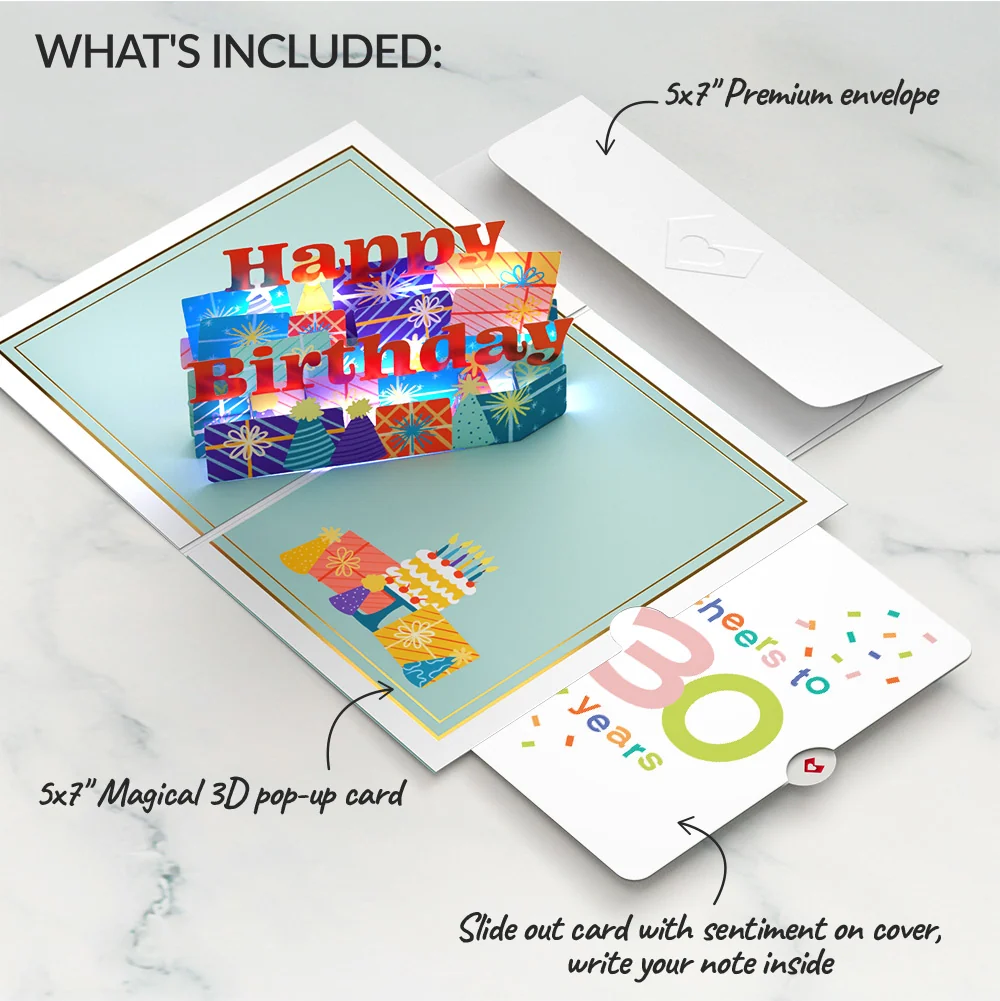 Lovepop Wishing You a Happy 30th Birthday Music and Lights Pop-Up Card and Confetti Cake Sentiment Set - Image 2