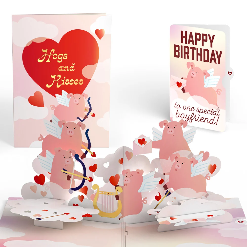 Lovepop Hogs and Kisses Birthday Music and Lights Pop-Up Card and Sentiment Set for Boyfriend