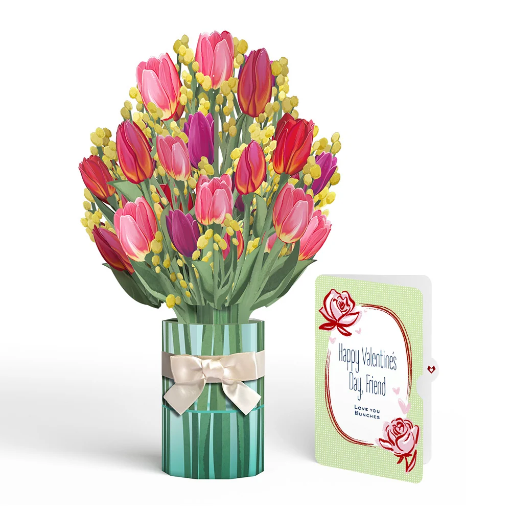 Lovepop Cheerful Tulips Valentine Bouquet and Sweet Rose Sentiment Set for Friend Vase
