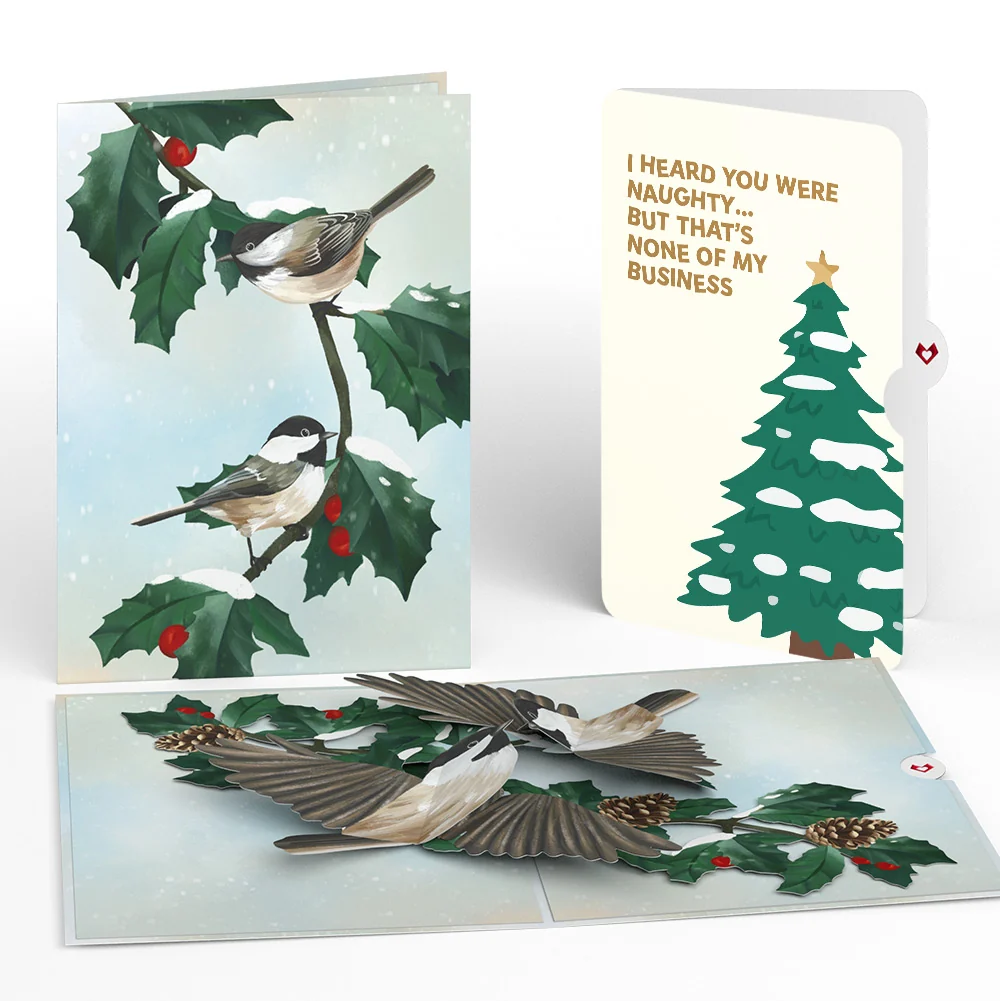 Lovepop Winter Chickadees Pop-Up Card and Funny Christmas Tree Sentiment Set