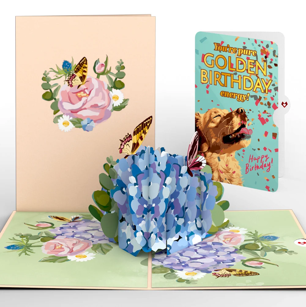 Lovepop Hydrangea Butterflies Birthday Pop-Up Card and Golden Energy Sentiment Set