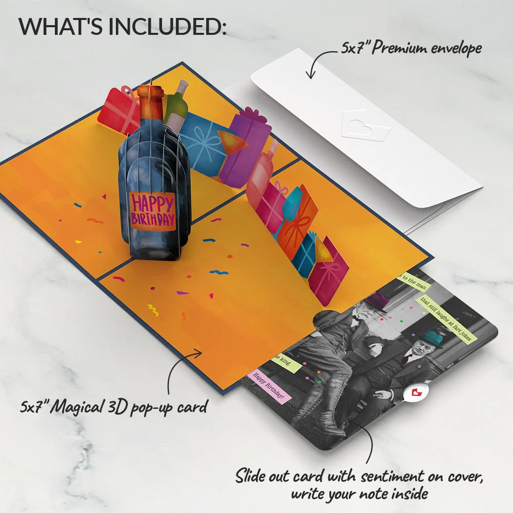 Lovepop Vintage Wine Birthday Pop-Up Card and Sentiment Set for Any Man Glass - Image 2