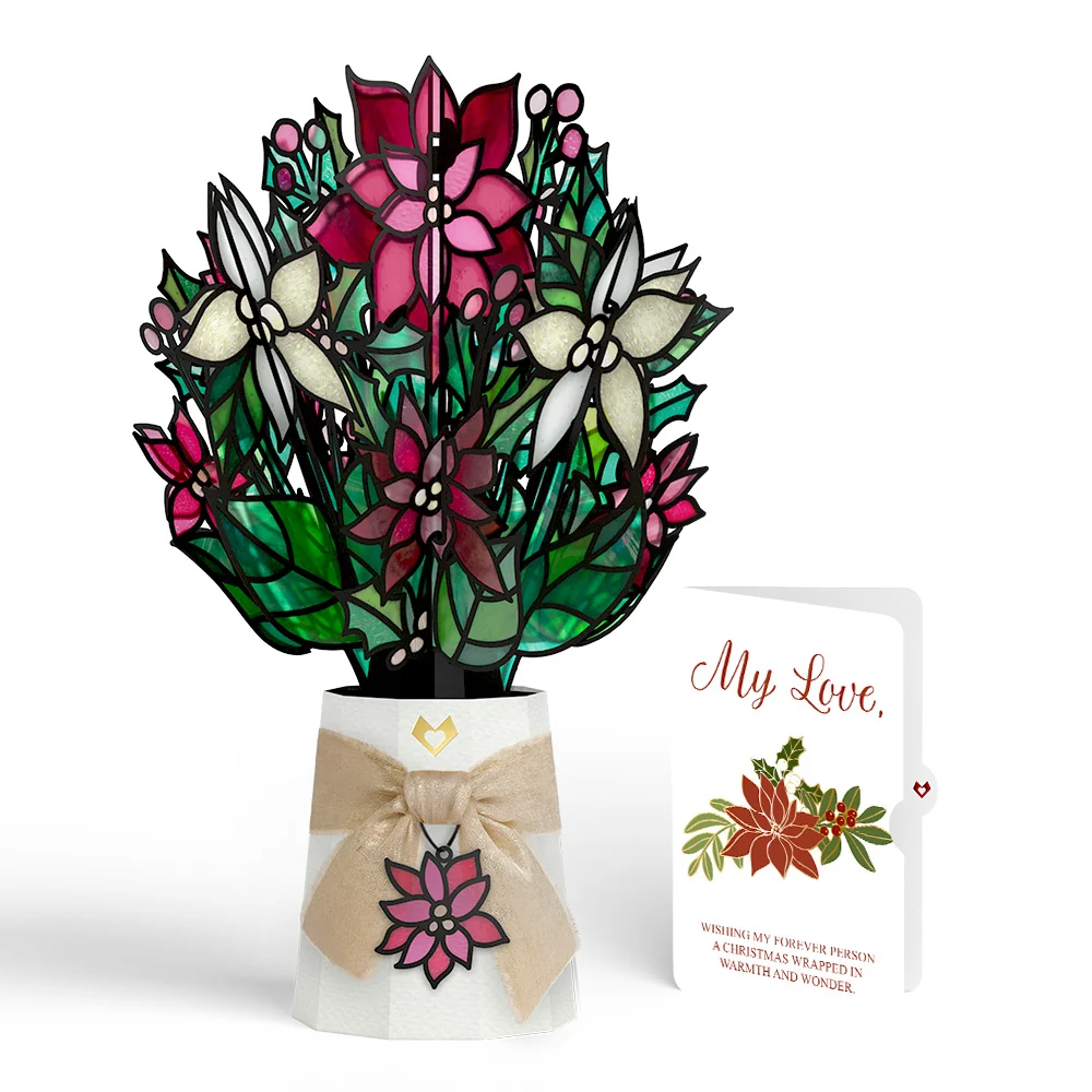 Lovepop Poinsettia Shimmer Love Suncatcher Bouquet and Sentiment Set for Partner Glass