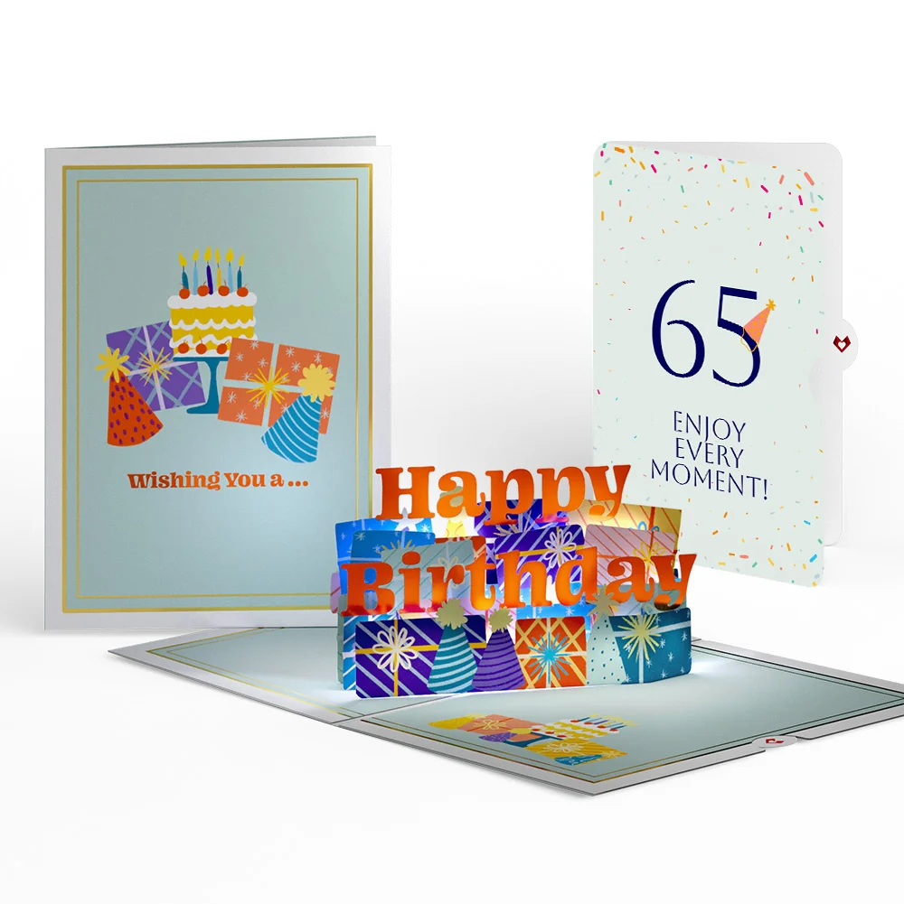 Lovepop Wishing You a Happy 65th Birthday Music and Lights Pop-Up Card and Party Hat Sentiment Set