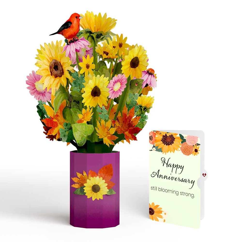 Lovepop Golden Sunflower Anniversary Bouquet and Sentiment Set Vase