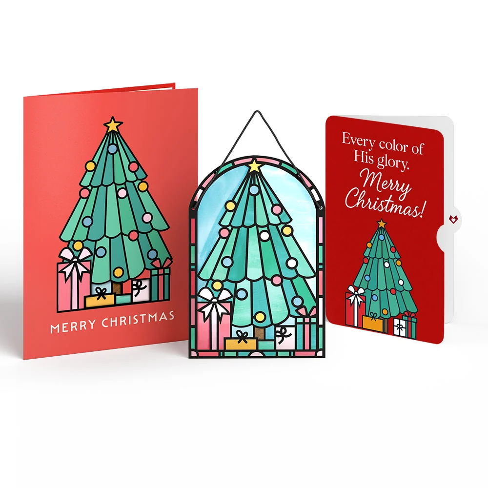 Lovepop Merry Christmas Tree Suncatcher Card and His Glory Sentiment Set Glass