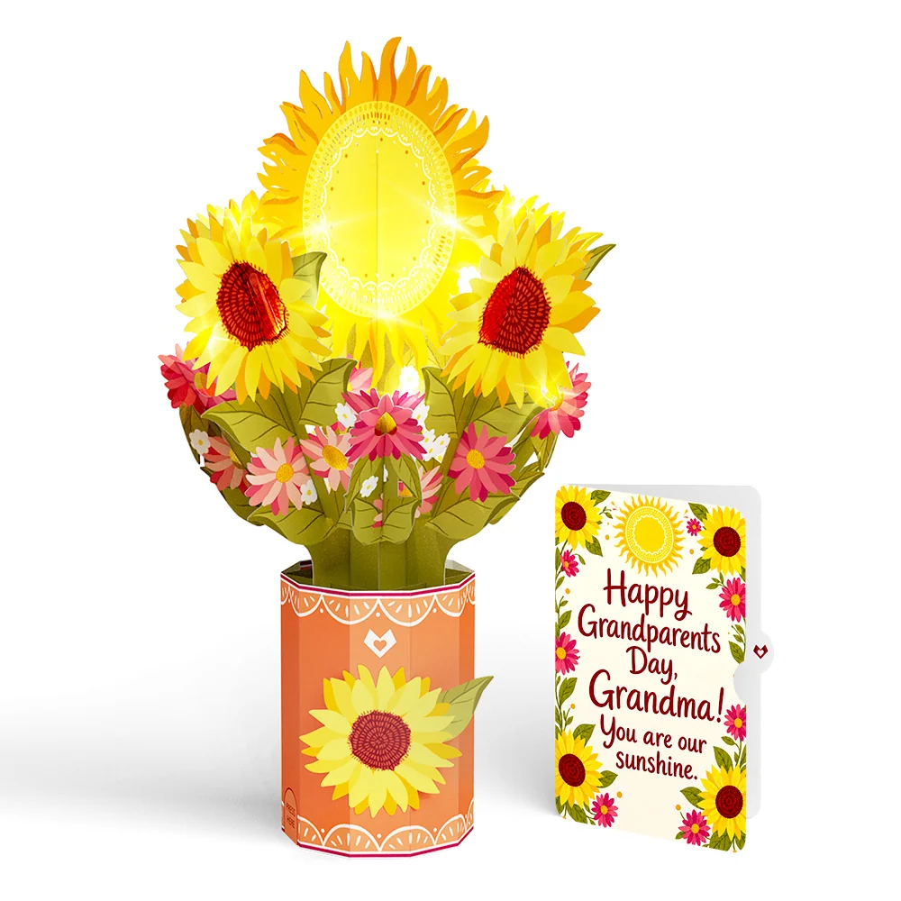 Lovepop Sunflower Sunshine Light-Up Bouquet and Grandparents Day Sentiment Set Vase