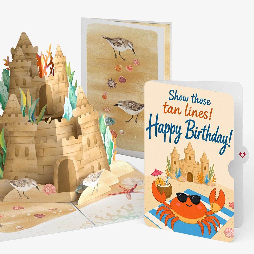 Lovepop Seaside Sandcastle Birthday Pop-Up Card and Sunbathing Crab Sentiment Set
