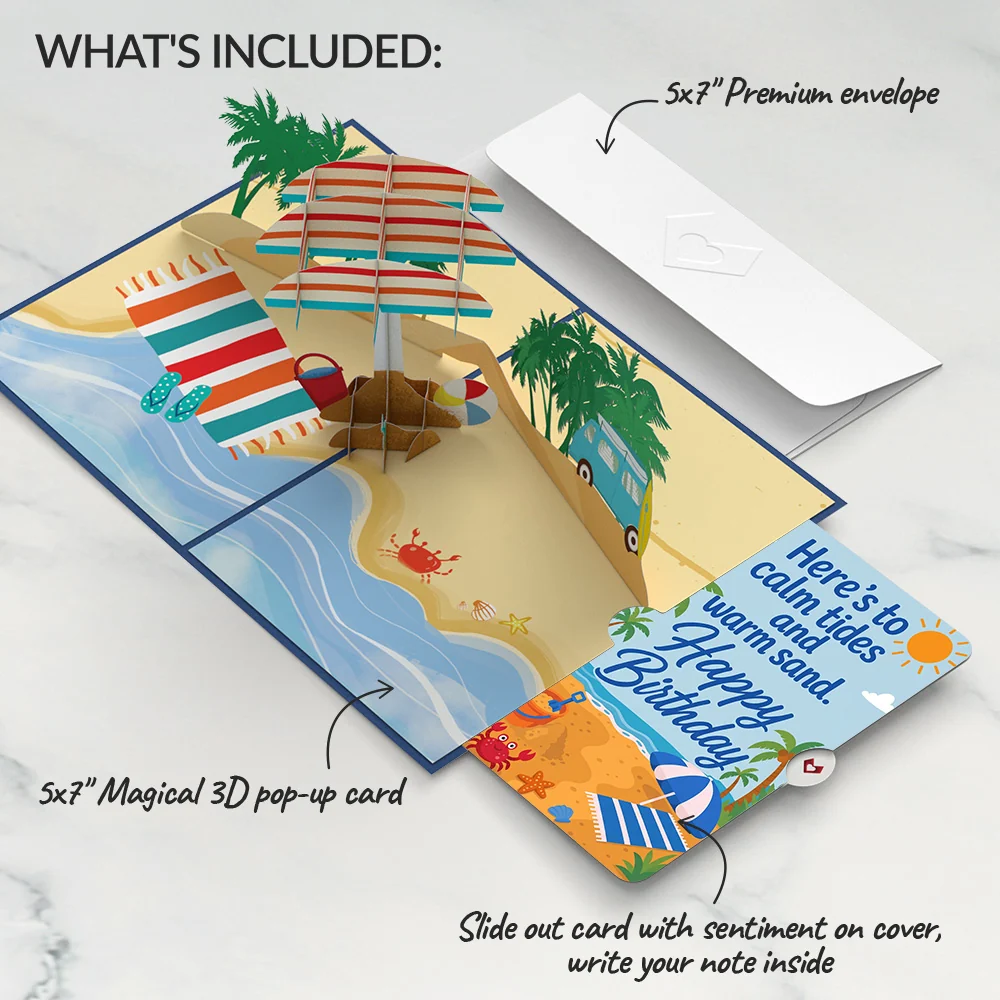 Lovepop Sandy Shores Birthday Pop-Up Card and Calm Tides Sentiment Set Towel - Image 2