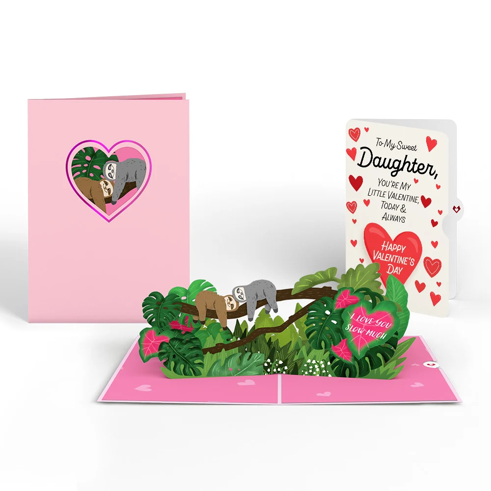 Lovepop I Love You Sloths Pop-Up Card and Full of Hearts Valentine Sentiment Set for Daughter Cream