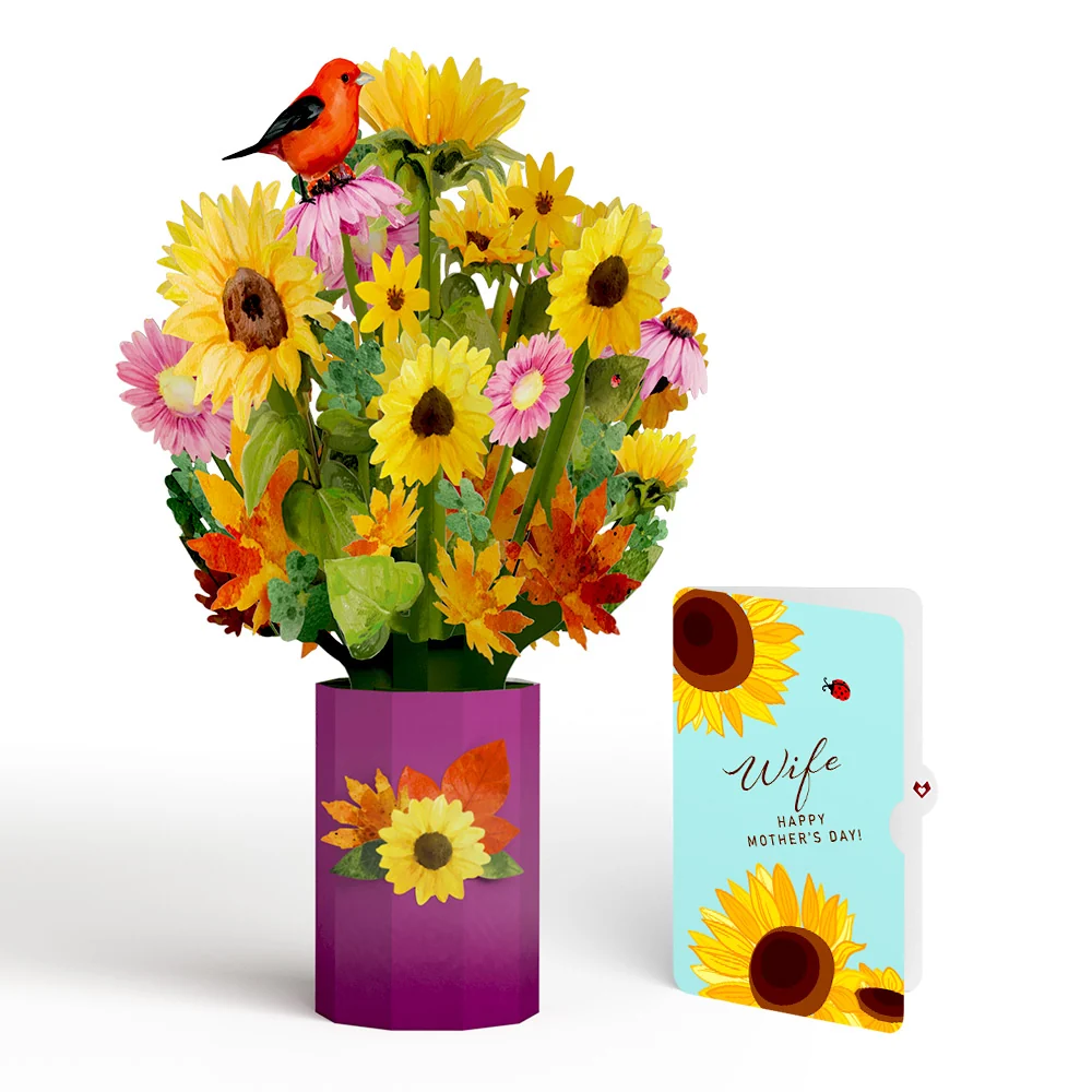 Lovepop Golden Sunflower Mother’s Day Bouquet and Sentiment Set for Wife Vase