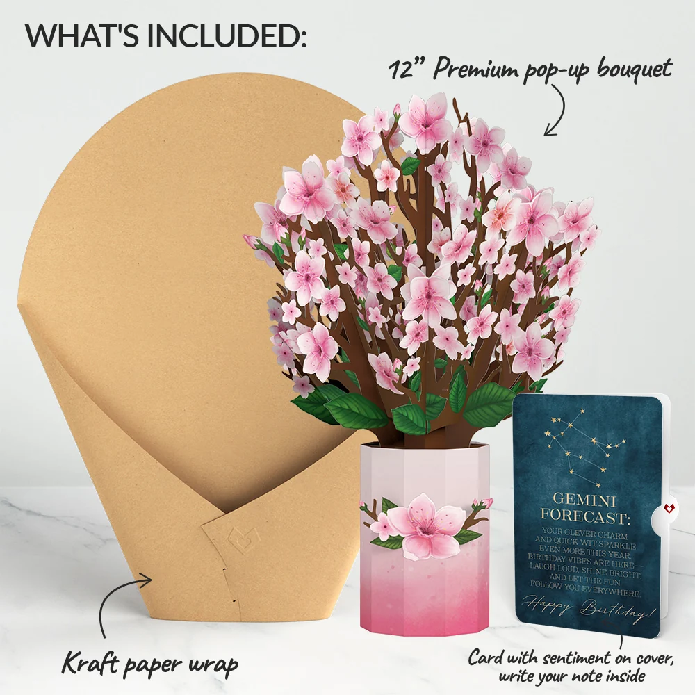 Lovepop Cherry Blossom Birthday Bouquet and Gemini Zodiac Sentiment Set Vase - Image 2
