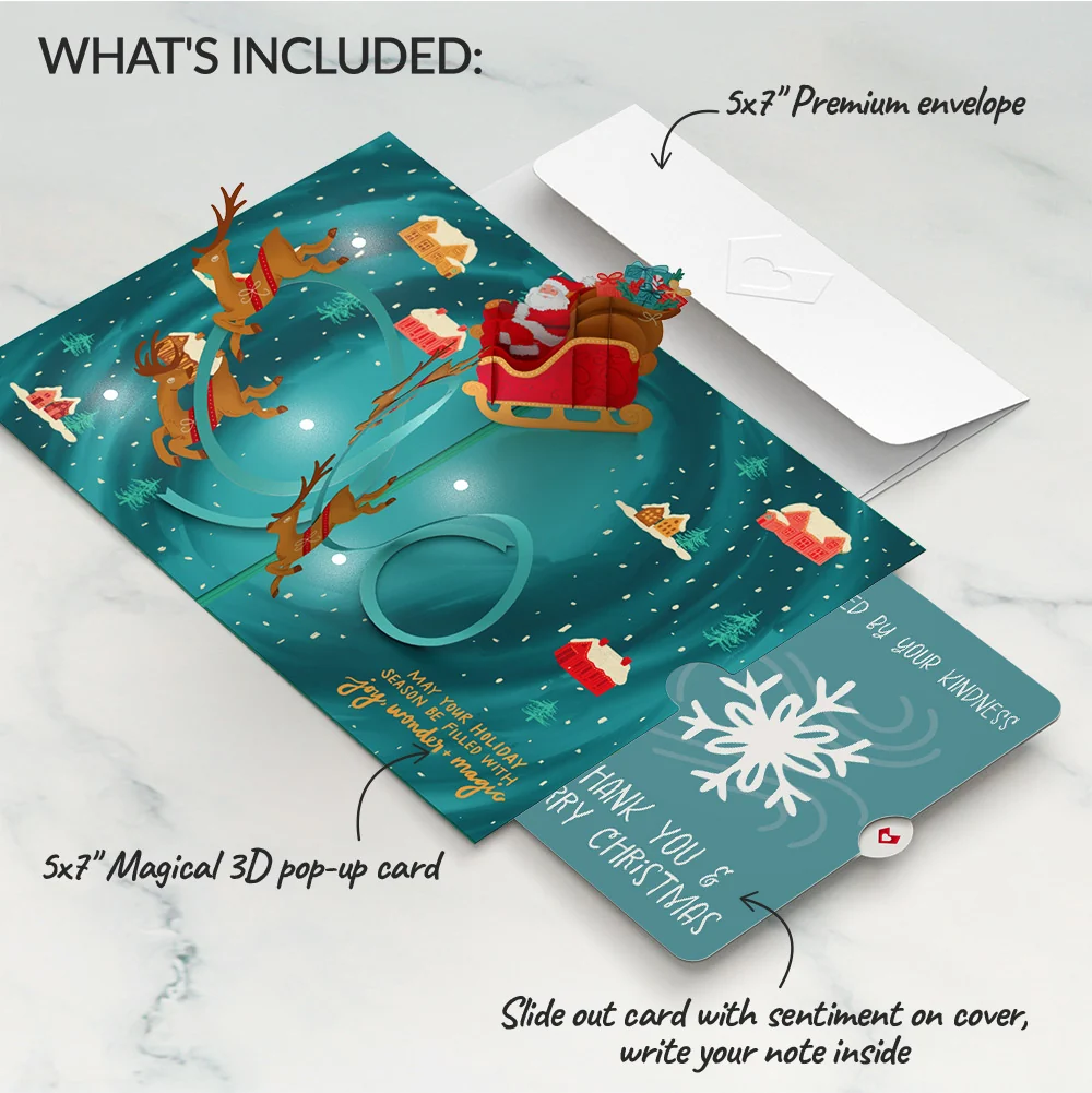 Lovepop Magic of Christmas Santa's Sleigh Light-Up Pop-Up Card and Snowflake Kindness Sentiment Set - Image 2