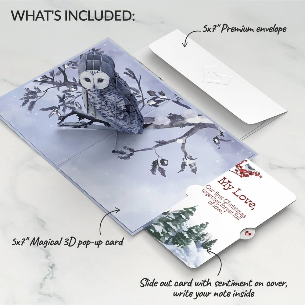 Lovepop Snowy Owl First Christmas Pop-Up Card and Sentiment Set for Partner - Image 2