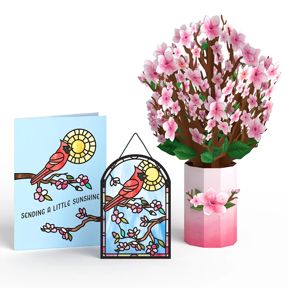 Lovepop Sending Sunshine Cardinal Suncatcher Card & Pop-Up Bouquet Bundle