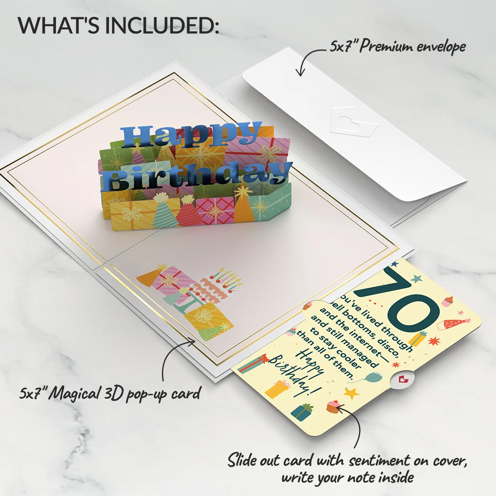 Lovepop Wishing You a Happy 70th Birthday Pop-Up Card and Sentiment Set Candle - Image 2