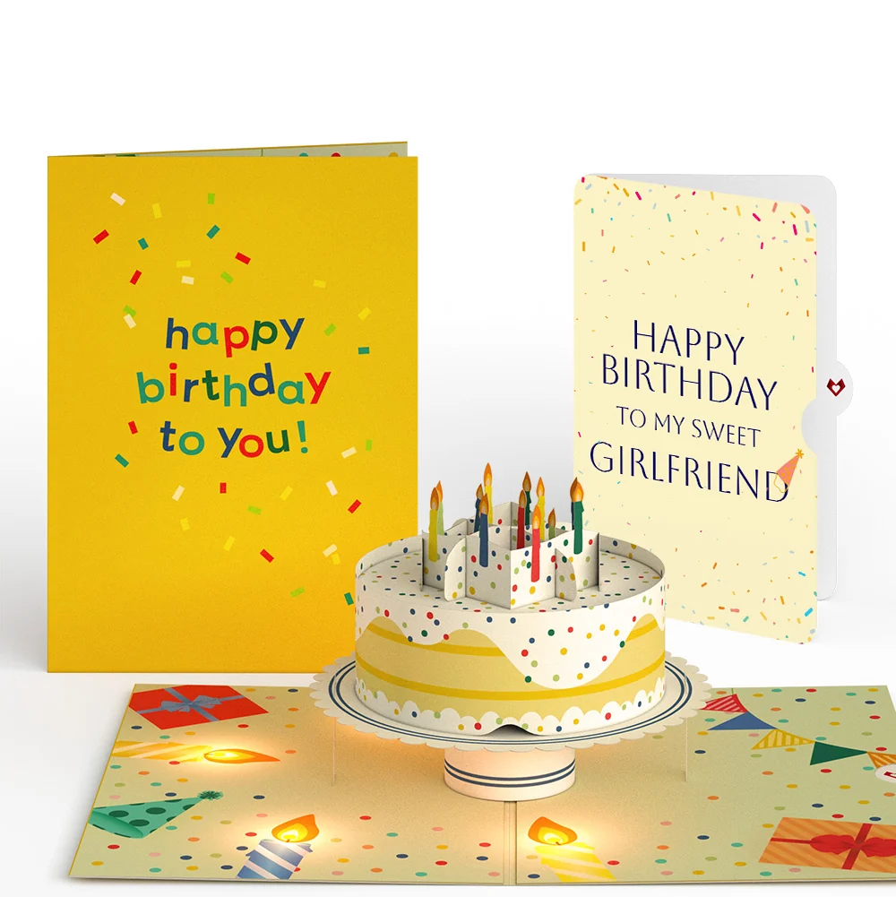 Lovepop Happy Birthday Confetti Cake Music and Lights Pop-Up Card and Sentiment Set for Girlfriend Candle