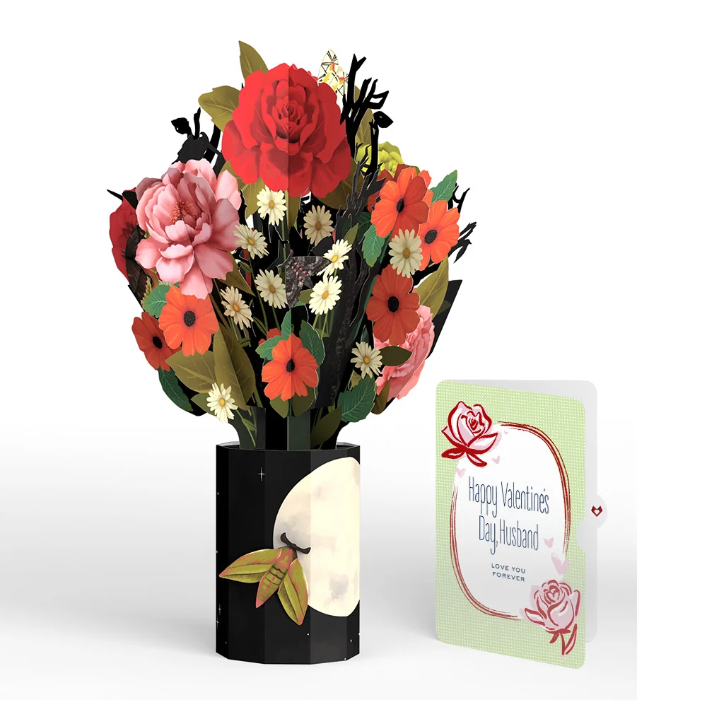 Lovepop Midnight Florals Valentine Bouquet and Sentiment Set for Husband Vase