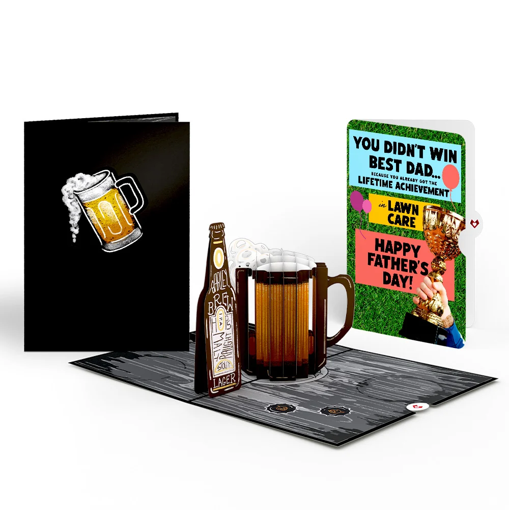 Lovepop Beer Father's Day Pop-Up Card and Trophy Lawn Care Sentiment Set Glass