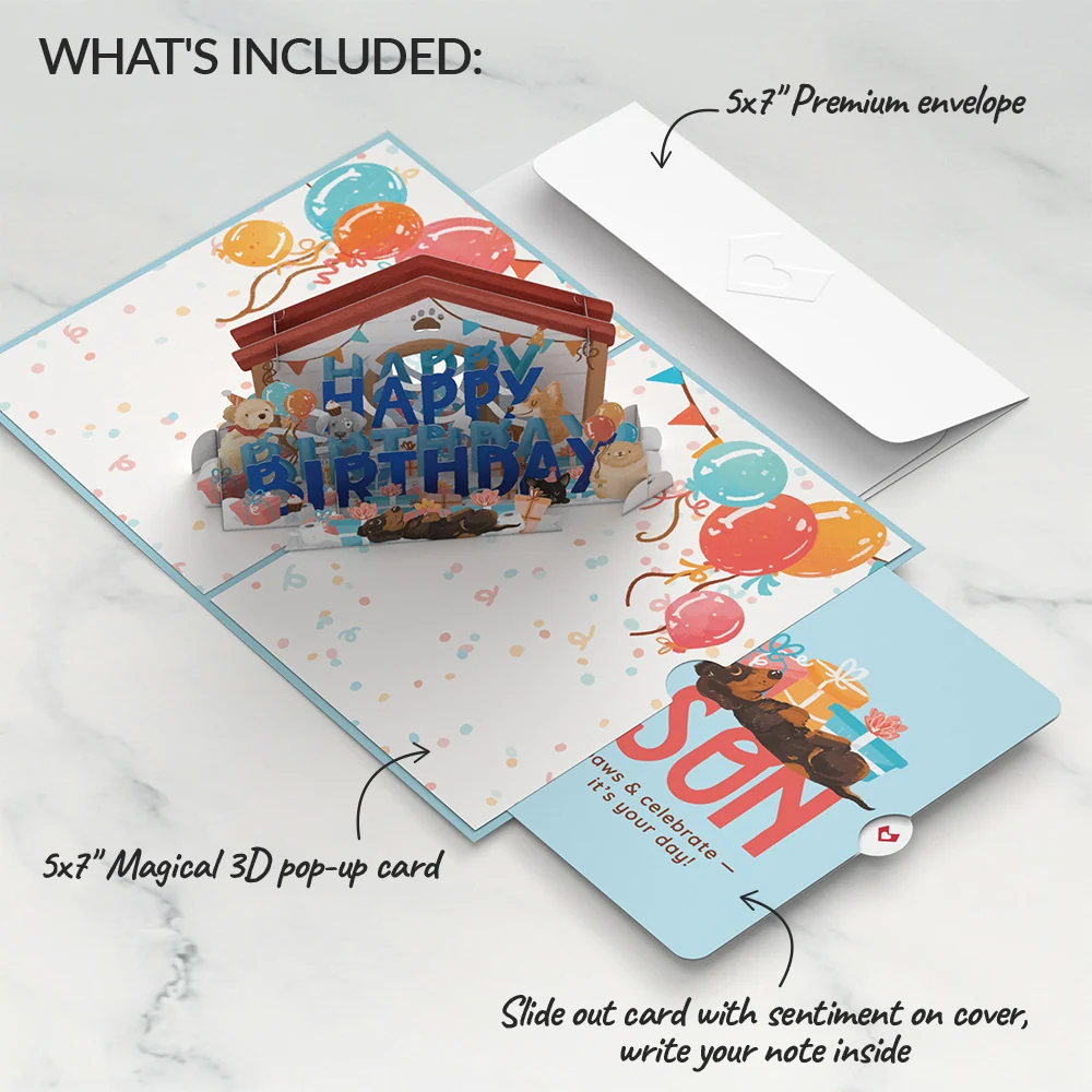 Lovepop Happy Birthday Dogs Pop-Up Card and Sentiment Set for Son - Image 2
