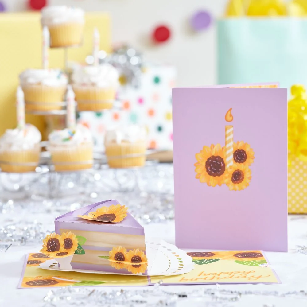 Lovepop Sunflower Birthday Cake Slice Pop-Up Card Candle - Image 5