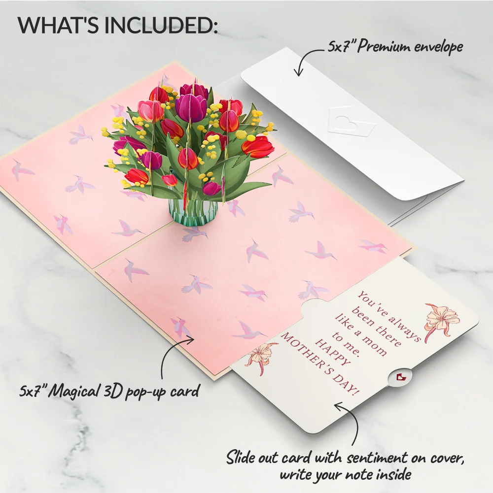 Lovepop Cheerful Tulips Mother's Day Pop-Up Card and Like A Mom To Me Sentiment Set - Image 2