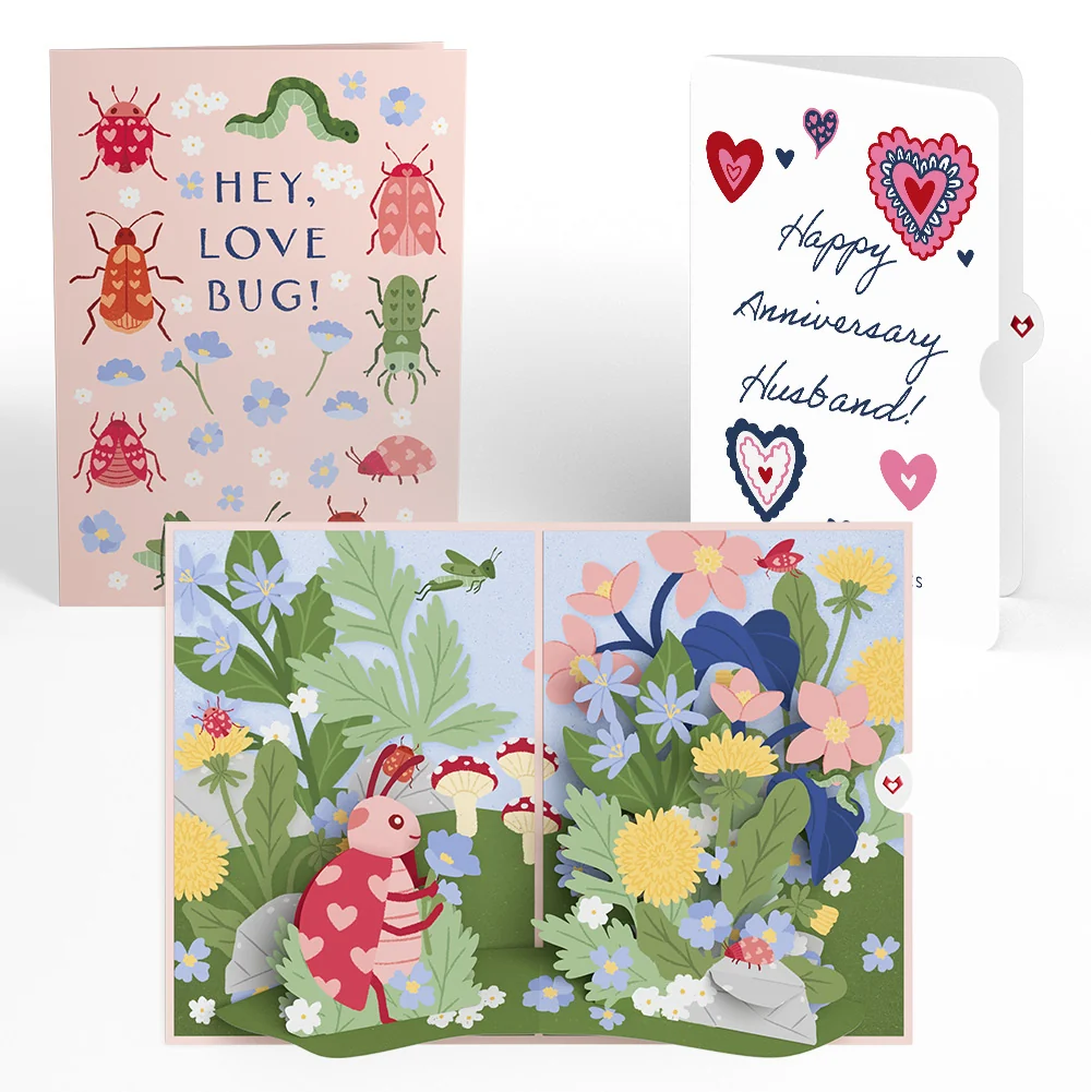 Lovepop Hey, Love Bug! Pop-Up Card and Heart Motif Anniversary Sentiment Set for Husband