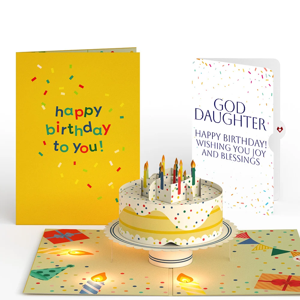 Lovepop Happy Birthday Confetti Cake Music and Lights Pop-Up Card and Sentiment Set for Goddaughter Candle