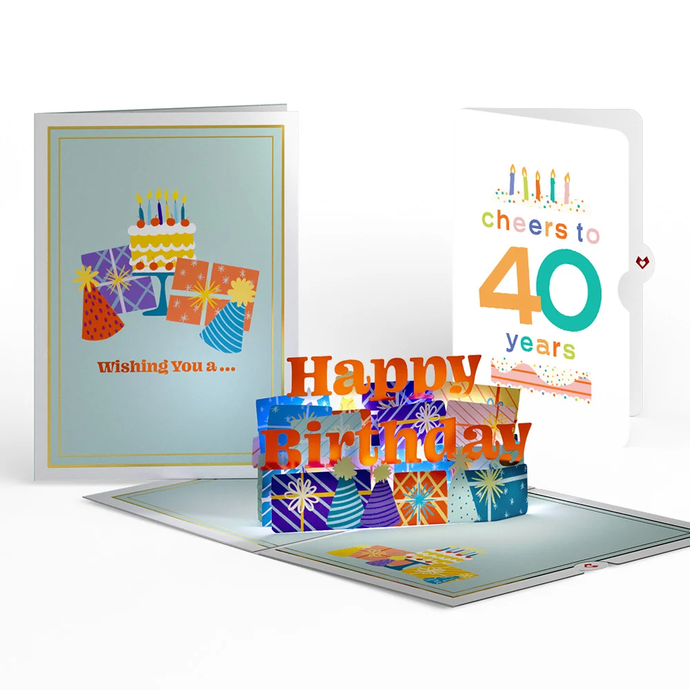 Lovepop Wishing You a Happy 40th Birthday Music and Lights Pop-Up Card and Confetti Cake Sentiment Set Candle