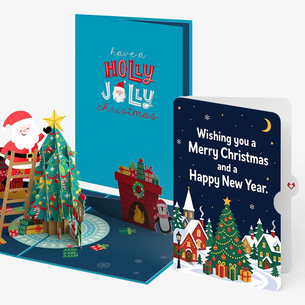 Lovepop Santa Decorating a Christmas Tree Pop-Up Card and Holiday Village Sentiment Set