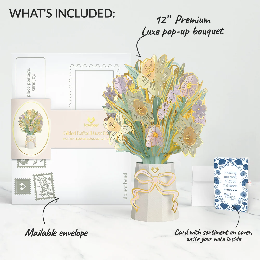 Lovepop Gilded Daffodil Mother’s Day Luxe Bouquet and Sentiment Set for Mom Vase - Image 2