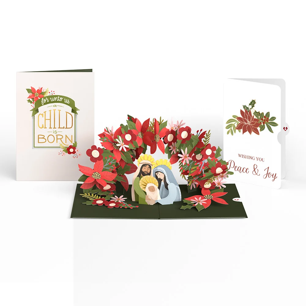 Lovepop A Child Is Born Christmas Pop-Up Card and Poinsettia Peace & Joy Sentiment Set Cream